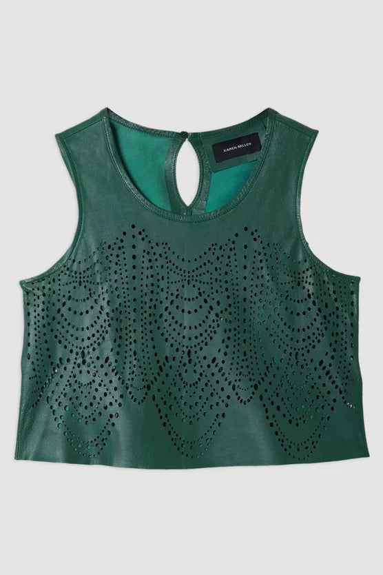 Amelia Graham Leather Cutwork Tailored Shell Top