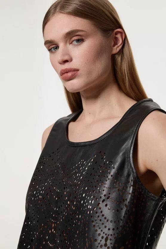 Amelia Graham Leather Cutwork Tailored Shell Top