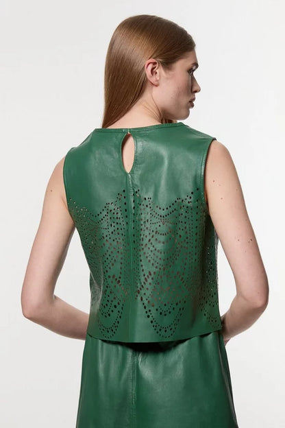 Amelia Graham Leather Cutwork Tailored Shell Top