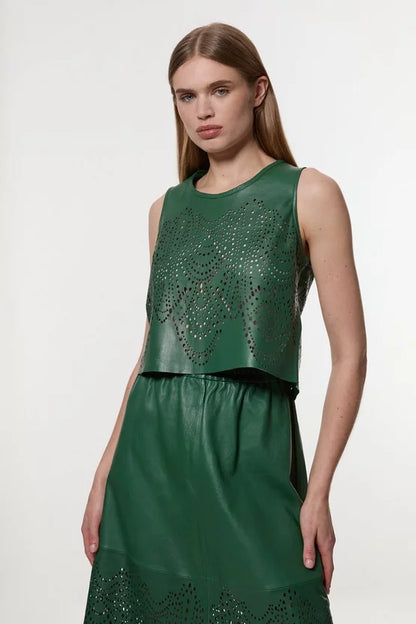 Amelia Graham Leather Cutwork Tailored Shell Top