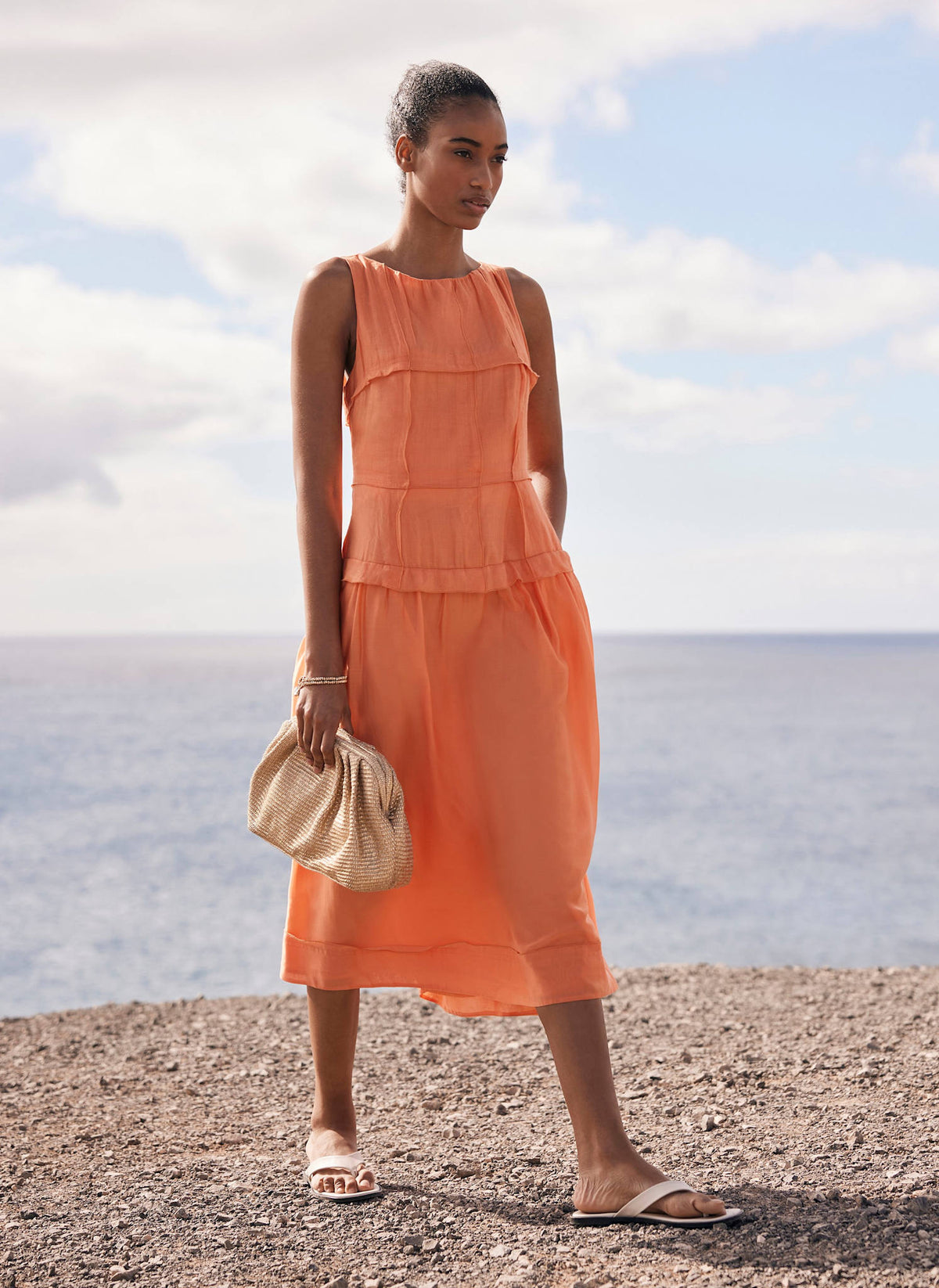 Orange Drop Waist Midi Dress