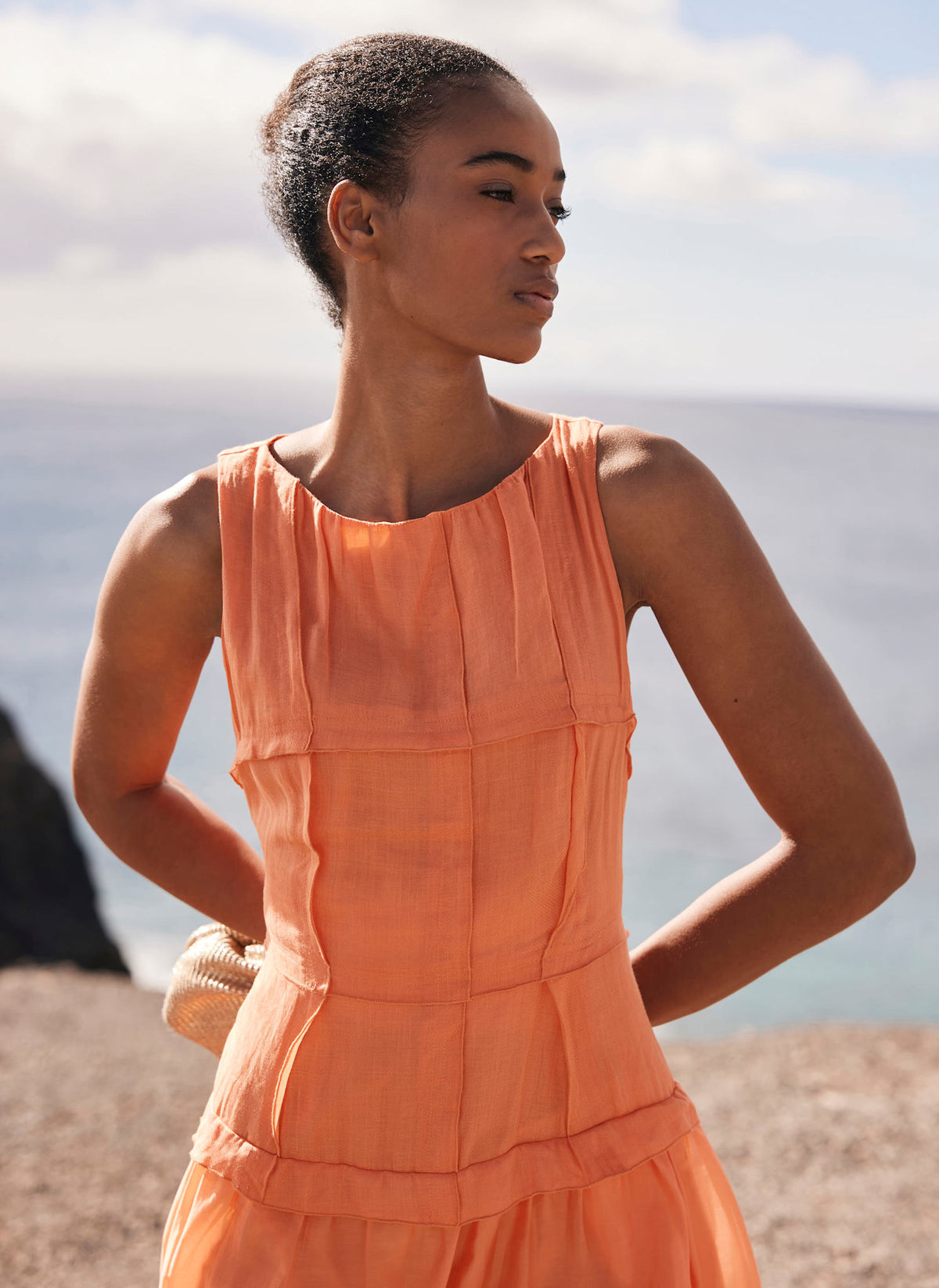 Orange Drop Waist Midi Dress