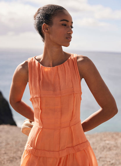 Orange Drop Waist Midi Dress
