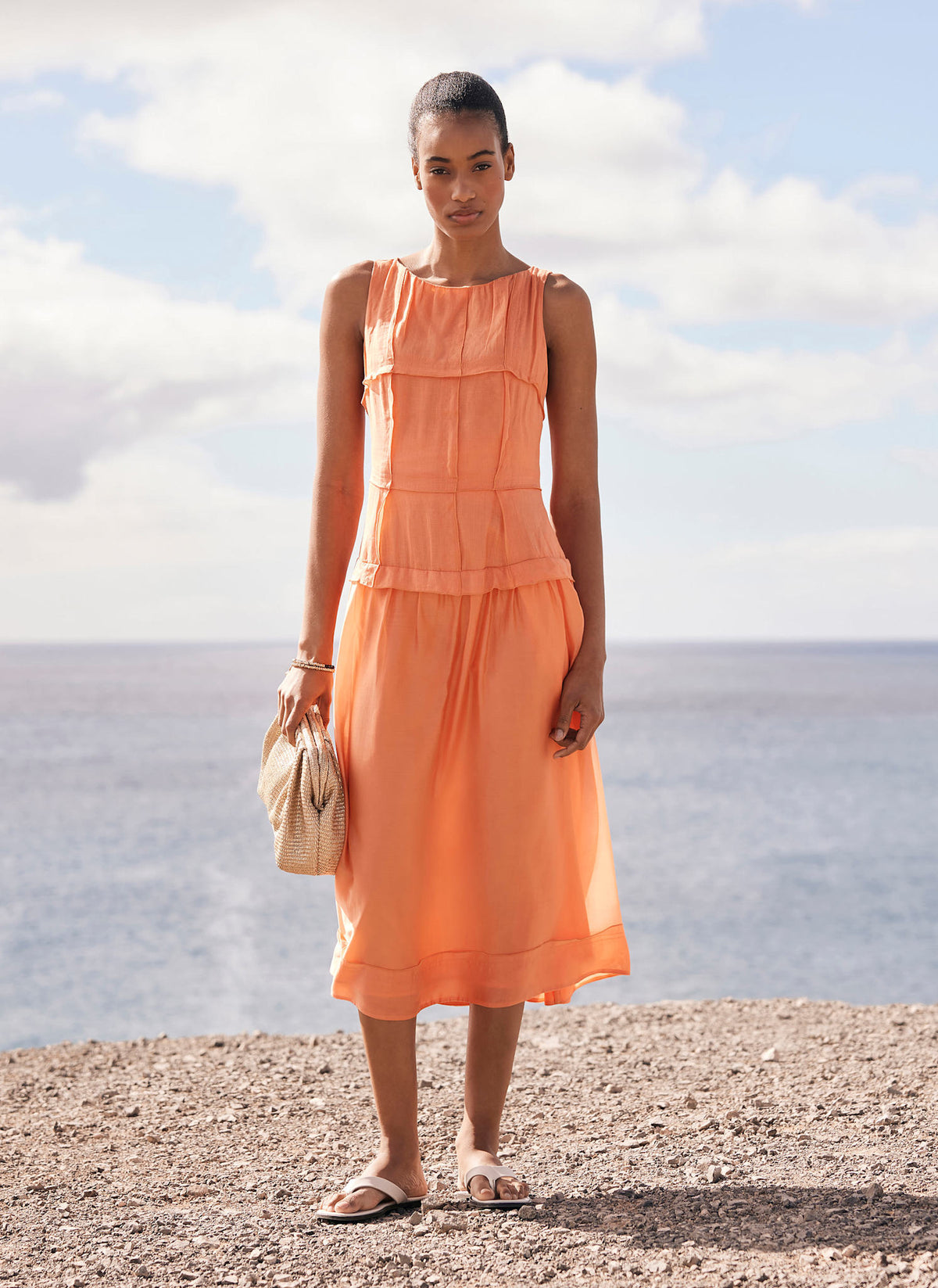 Orange Drop Waist Midi Dress