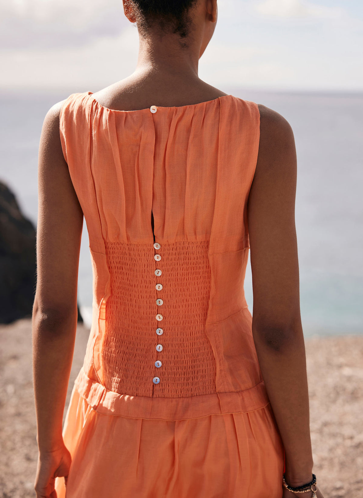 Orange Drop Waist Midi Dress