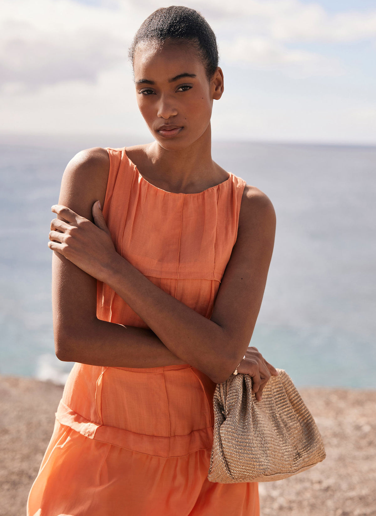 Orange Drop Waist Midi Dress