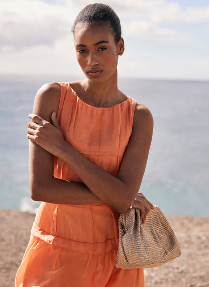 Orange Drop Waist Midi Dress