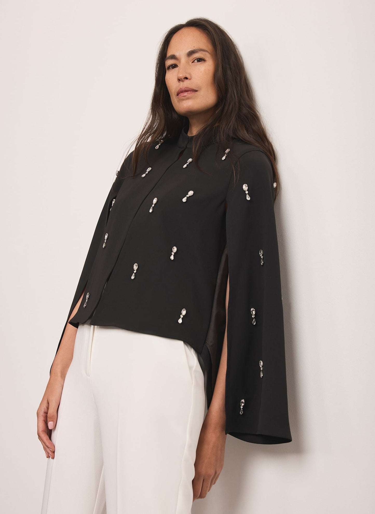 Black Embellished Cape Top