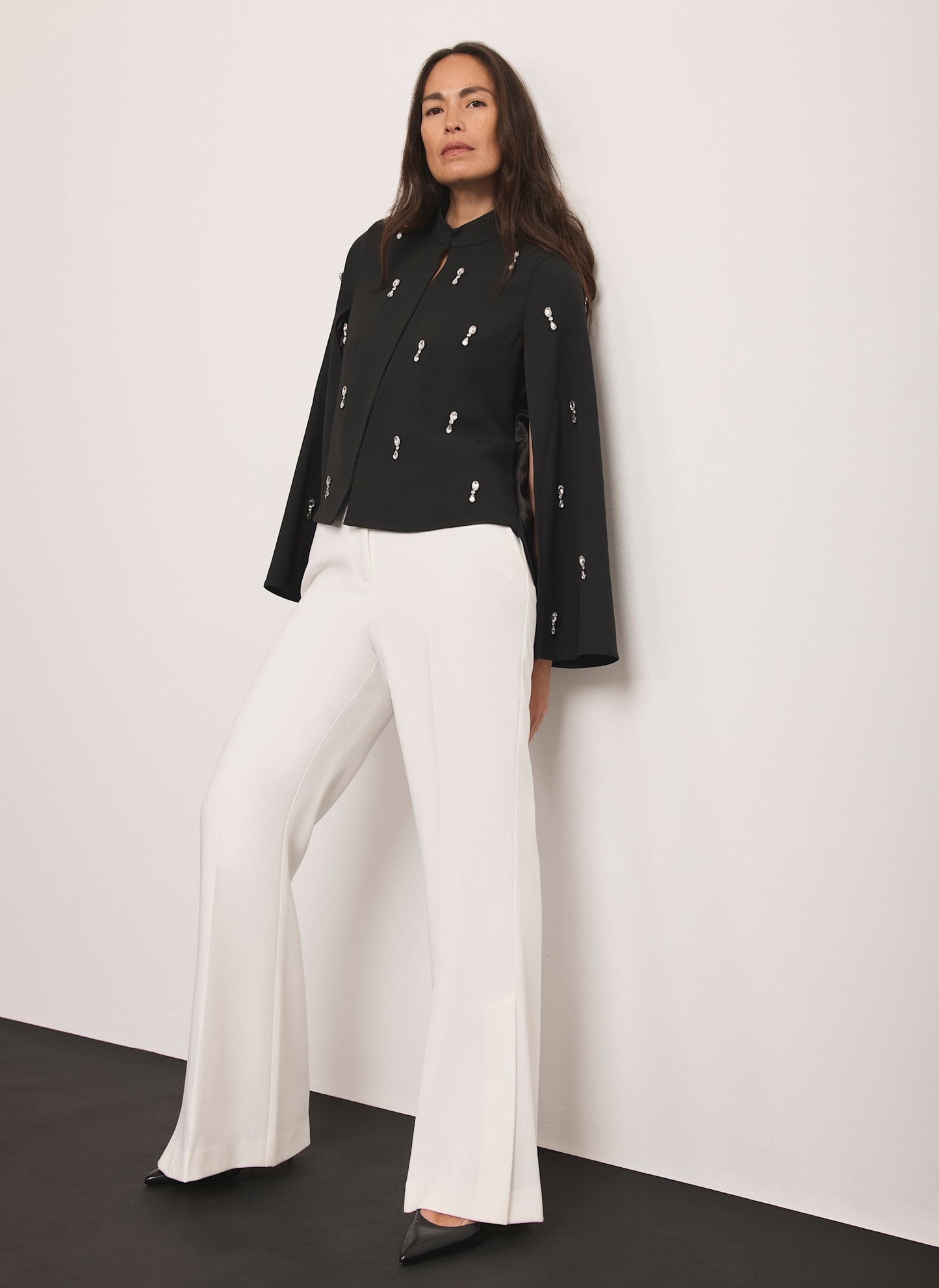 Black Embellished Cape Top