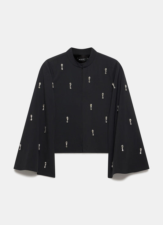 Black Embellished Cape Top