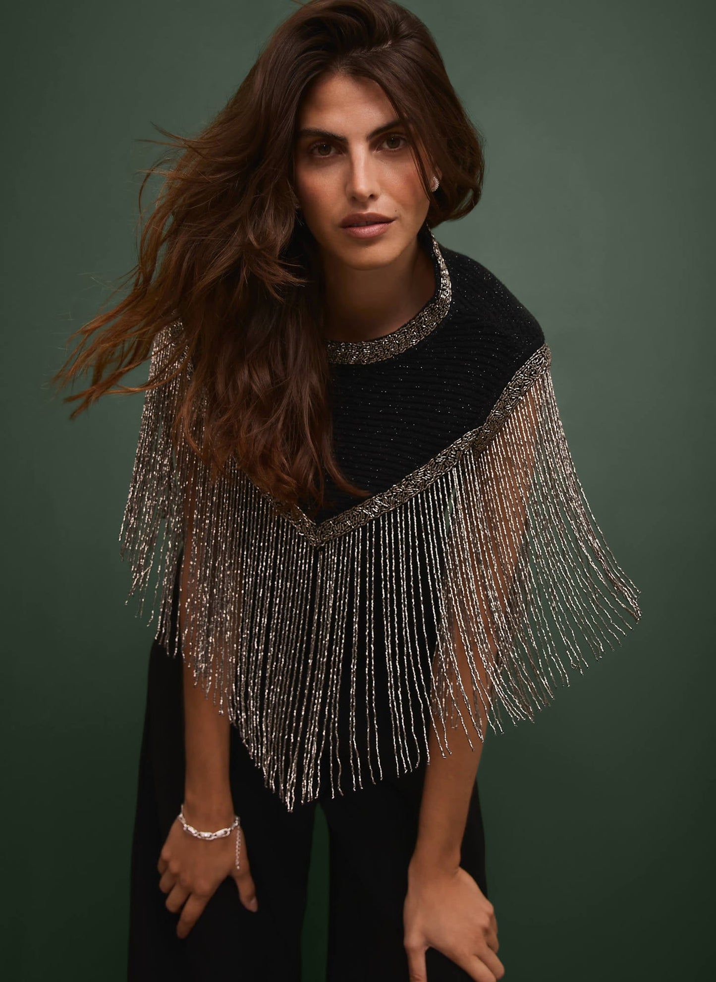 Black Embellished Fringe Detail Top