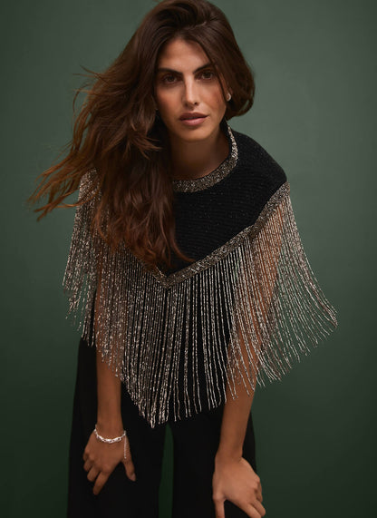Black Embellished Fringe Detail Top