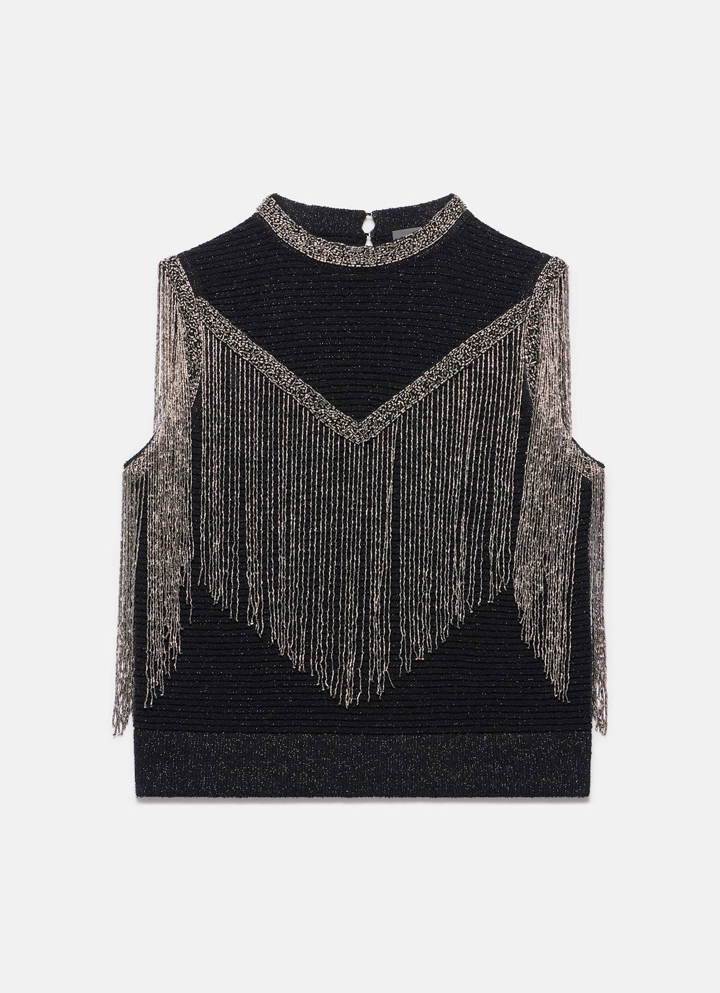 Black Embellished Fringe Detail Top