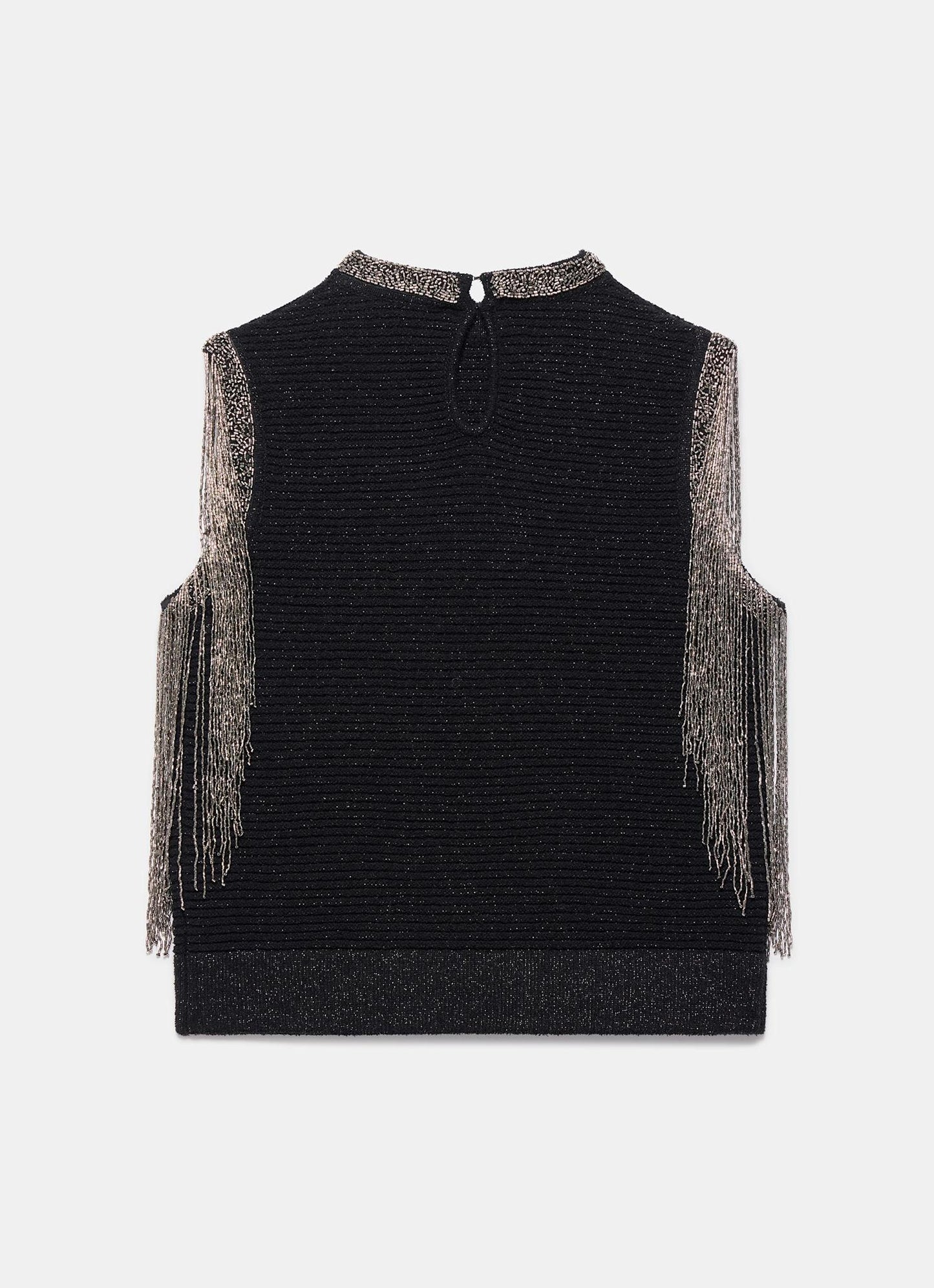 Black Embellished Fringe Detail Top
