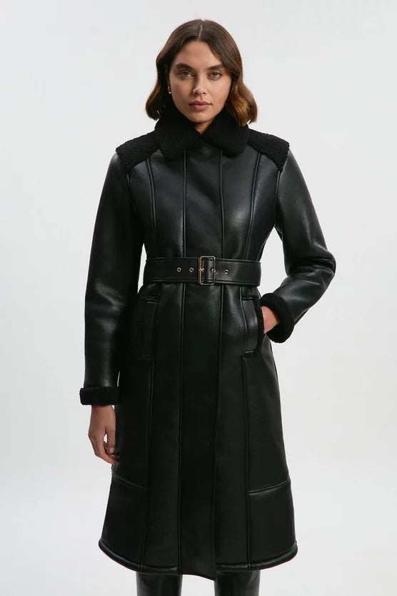 Faux Fur Aviator Longline Coat