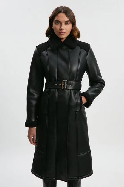 Faux Fur Aviator Longline Coat