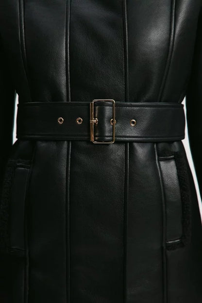 Faux Fur Aviator Longline Coat