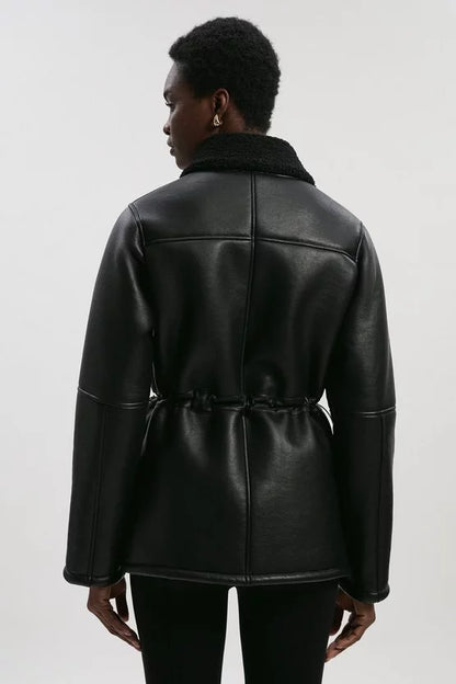 Faux Fur Collar Waisted Coat