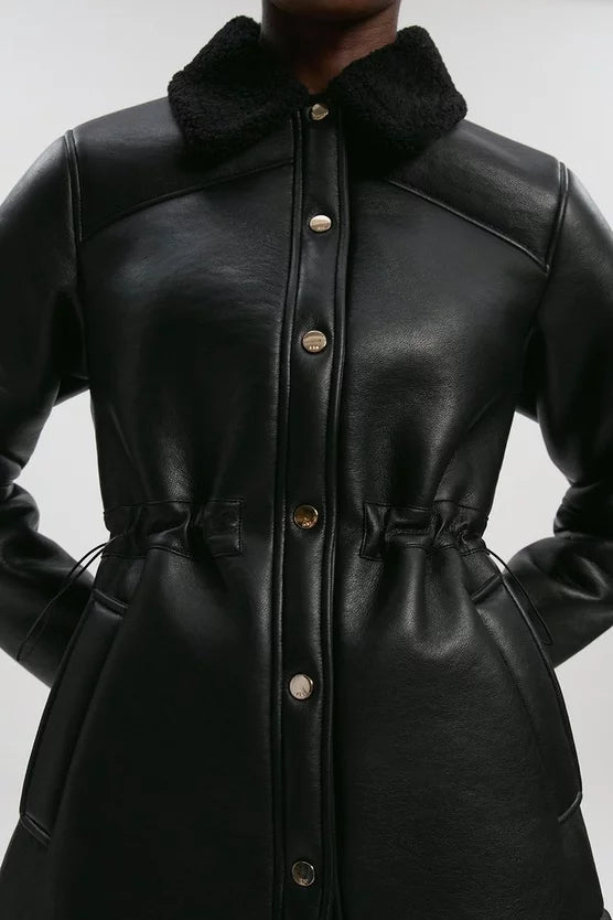 Faux Fur Collar Waisted Coat