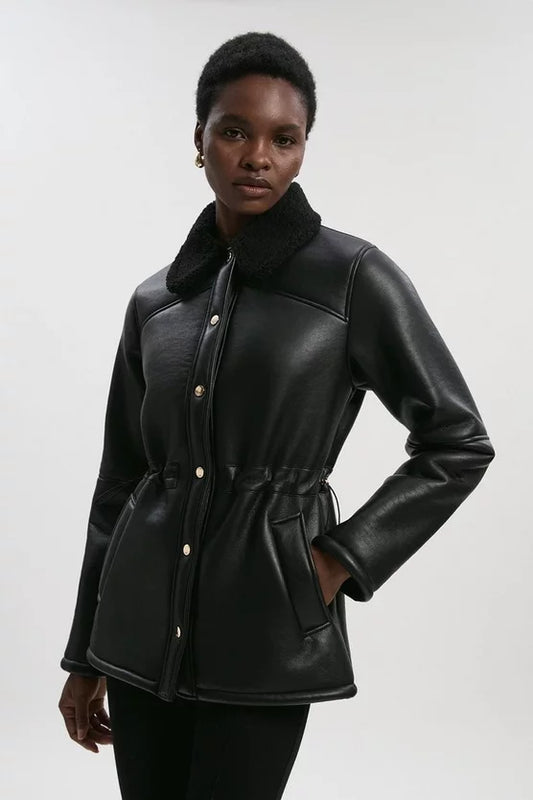 Faux Fur Collar Waisted Coat