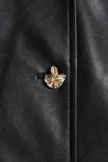 Faux Leather Button Detail Midi Pencil Dress