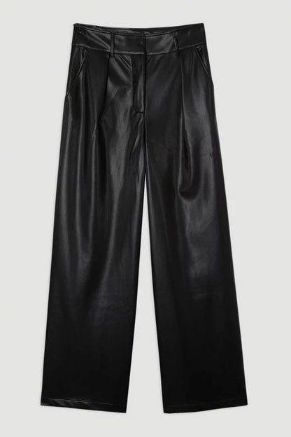Faux Leather High Waisted Wide Leg Trousers