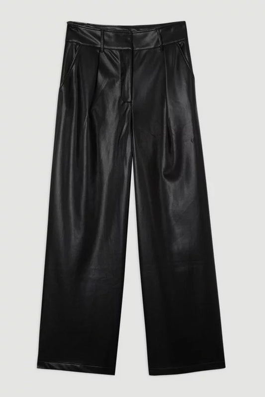 Faux Leather High Waisted Wide Leg Trousers