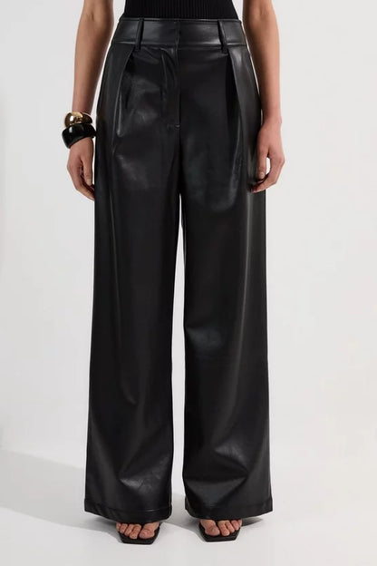 Faux Leather High Waisted Wide Leg Trousers