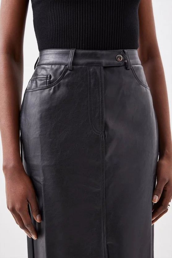 Faux Leather Pencil Midi Skirt