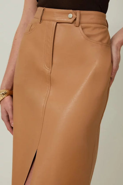 Faux Leather Pencil Midi Skirt