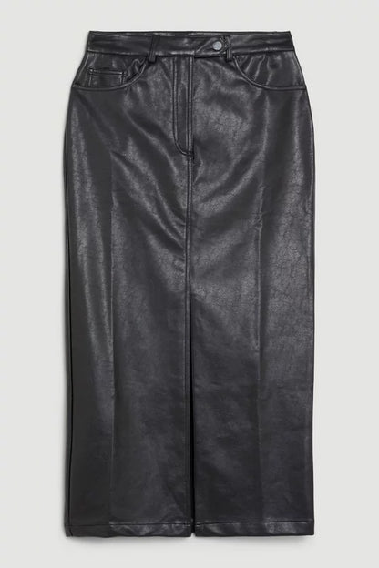 Faux Leather Pencil Midi Skirt