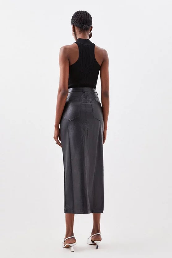 Faux Leather Pencil Midi Skirt