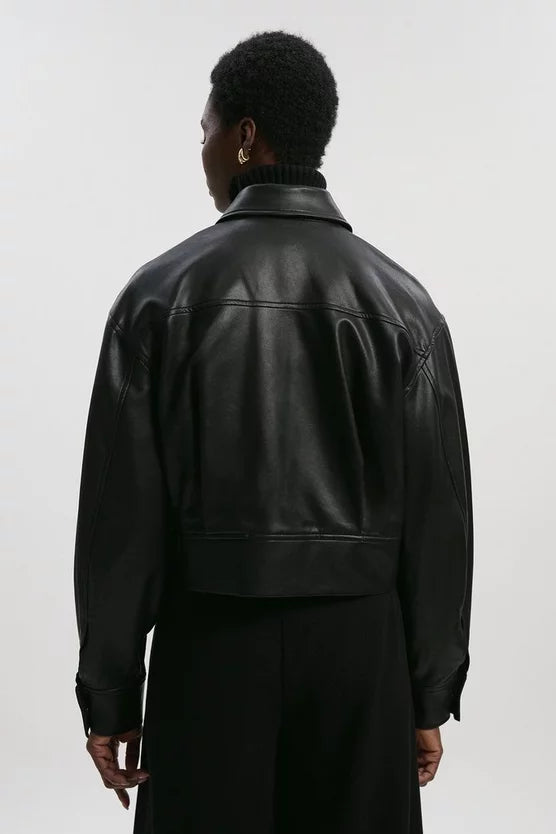 Faux Leather Tailored Bomber Jacket