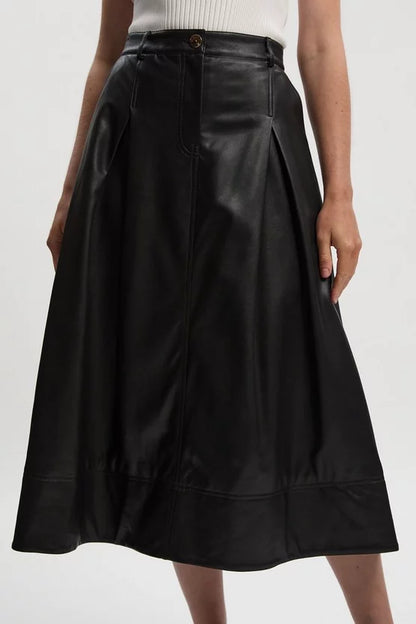 Faux Leather Tailored Full Midi Skirt