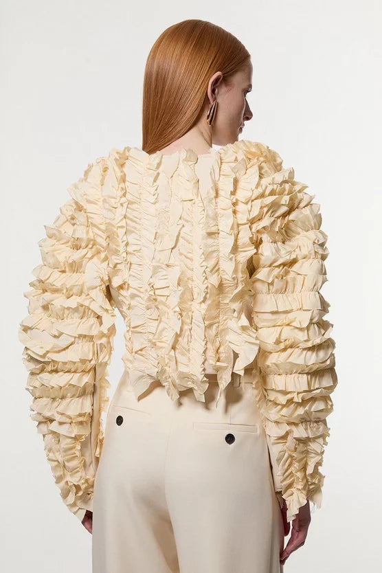 Figure Form Bandage Knit Woven Rosette Detail Jacket