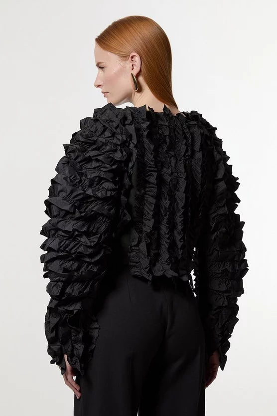 Figure Form Bandage Knit Woven Rosette Detail Jacket