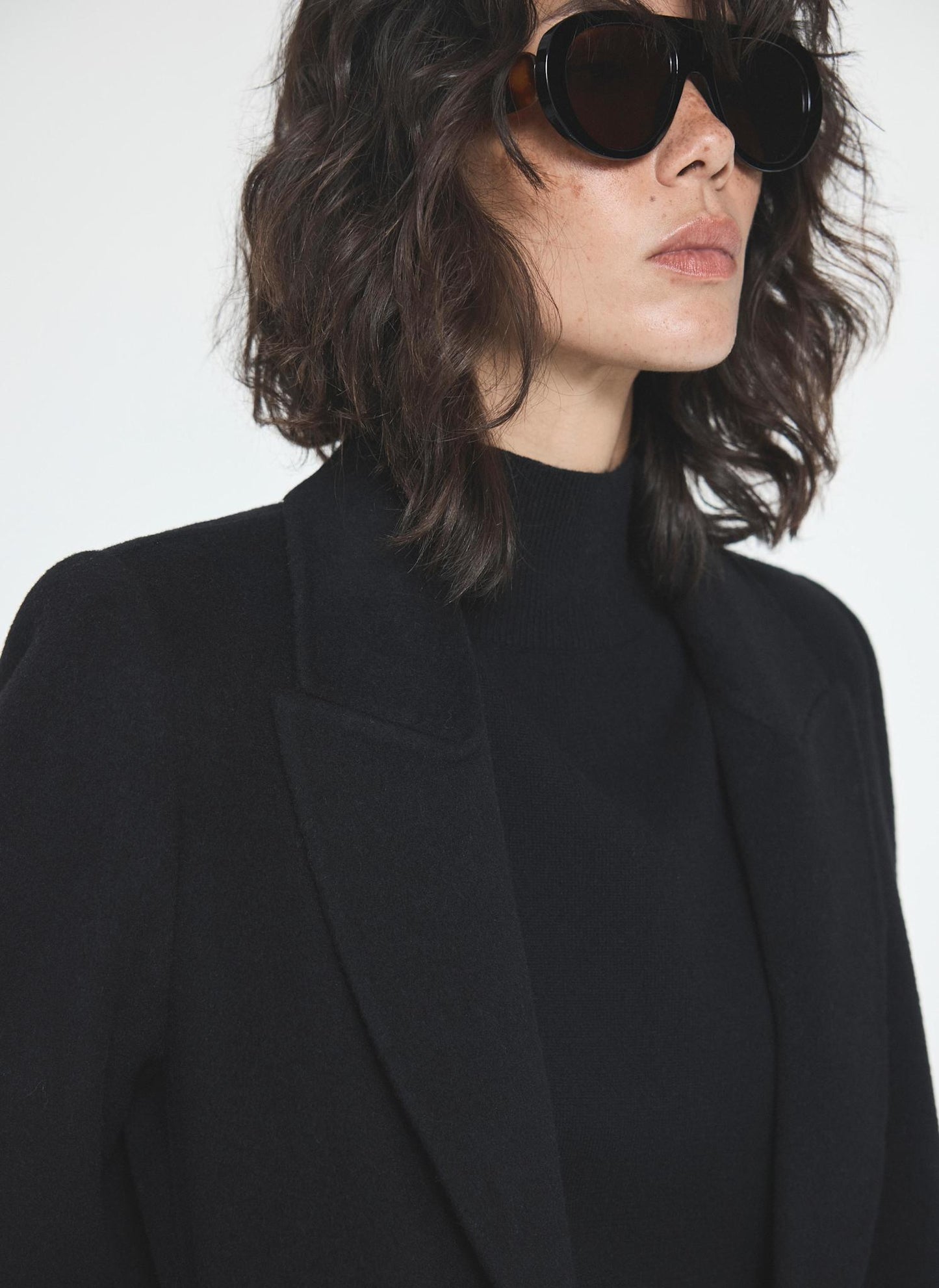 Black Wool Blend Fringed Maxi Coat