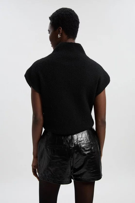 High Shine Croc Embossed Leather Mini Shorts