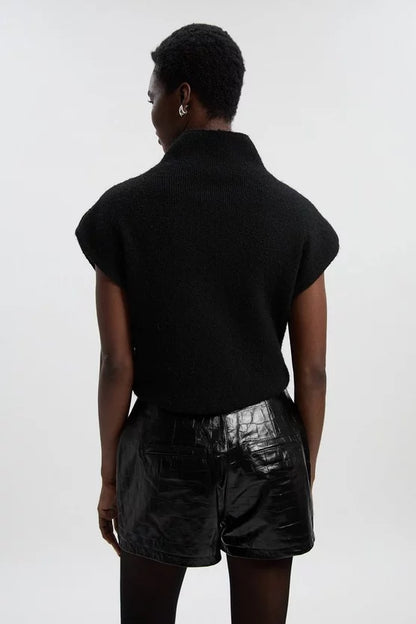 High Shine Croc Embossed Leather Mini Shorts