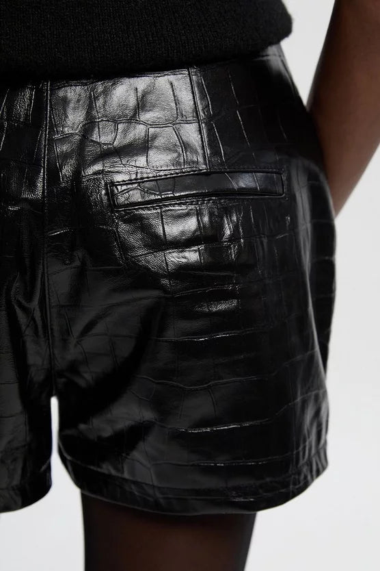 High Shine Croc Embossed Leather Mini Shorts