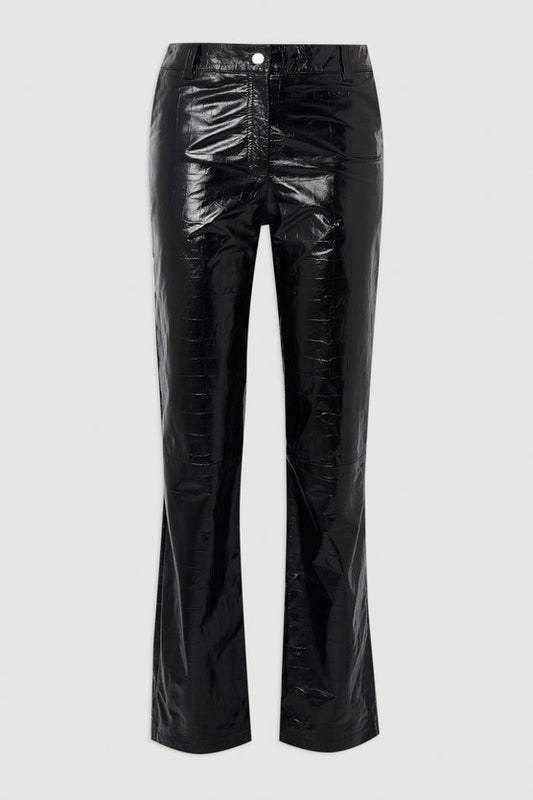 High Shine Croc Embossed Leather Straight Trouser