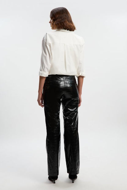 High Shine Croc Embossed Leather Straight Trouser