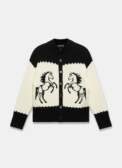 Black Cotton Blend Horse Cardigan
