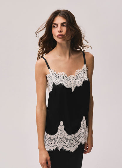 Black Satin Lace Camisole Top
