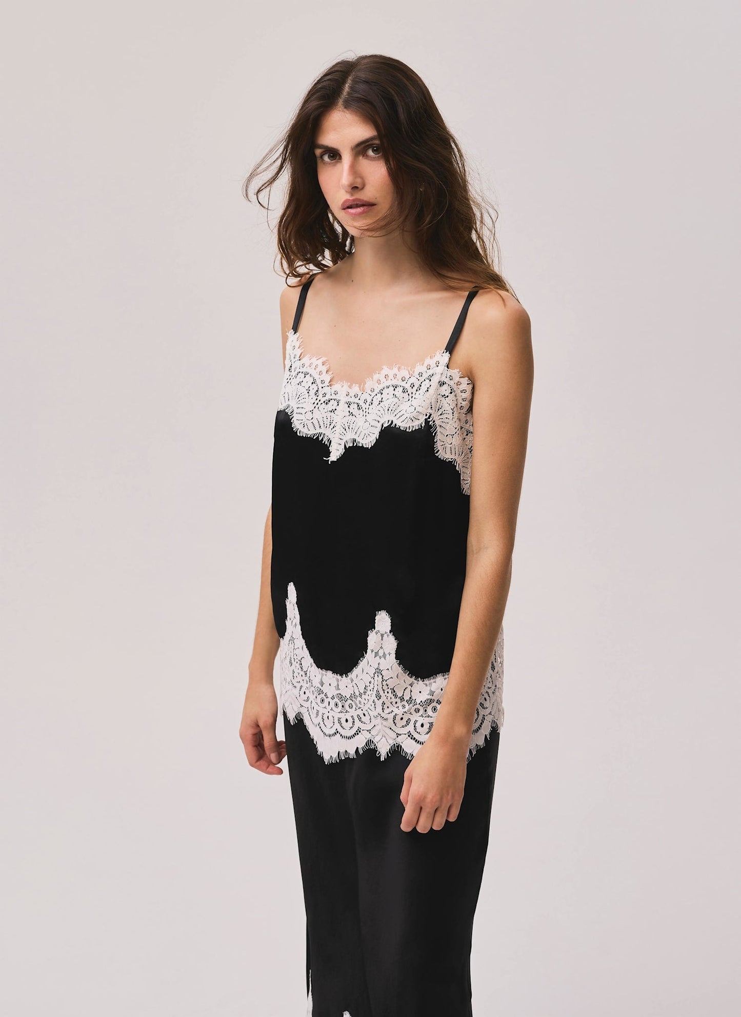 Black Satin Lace Camisole Top