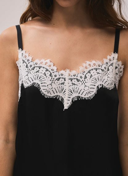 Black Satin Lace Camisole Top