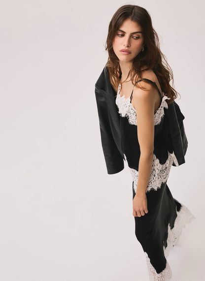 Black Satin Lace Camisole Top