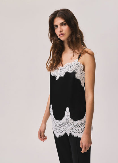Black Satin Lace Camisole Top