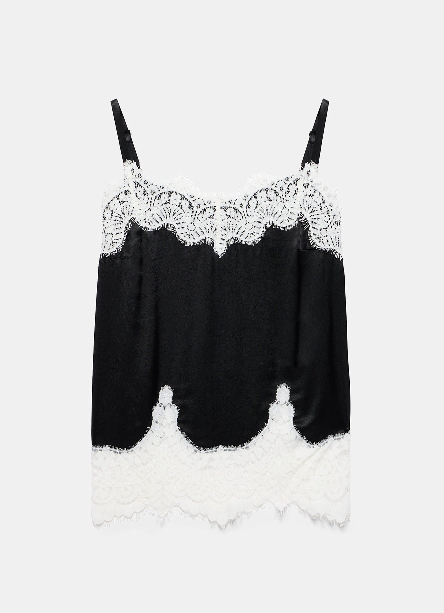 Black Satin Lace Camisole Top