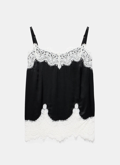 Black Satin Lace Camisole Top